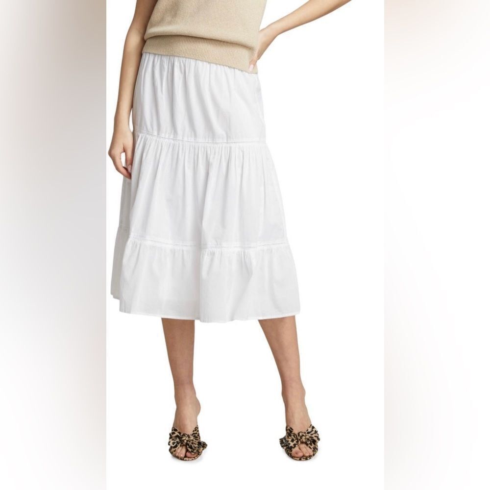 Railsedina Tiered Midi White Skirt